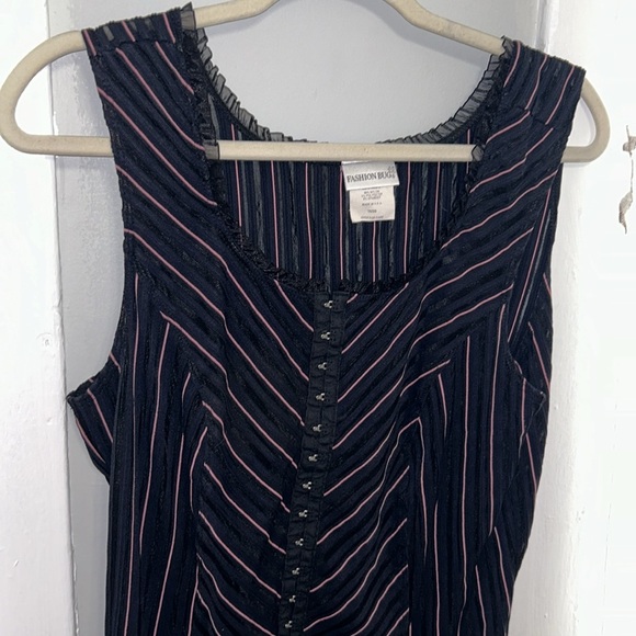 Fashion Bug Pin Stripe y2k Grunge Pink Black Tank Top Lace Neckline Faux Corset - Picture 4 of 10